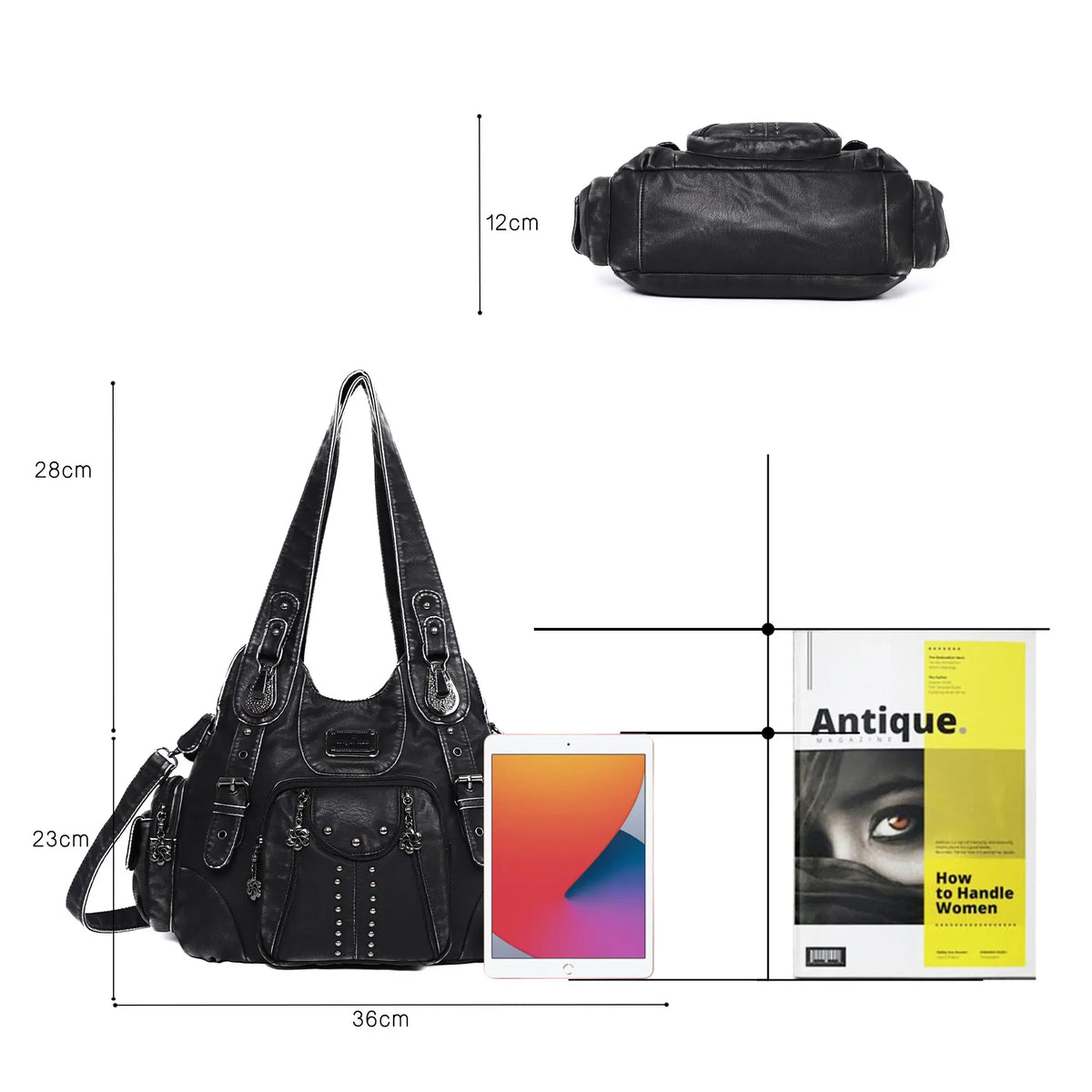 Vintage Y2K Studded Multi-Pocket Hobo Shoulder Bag