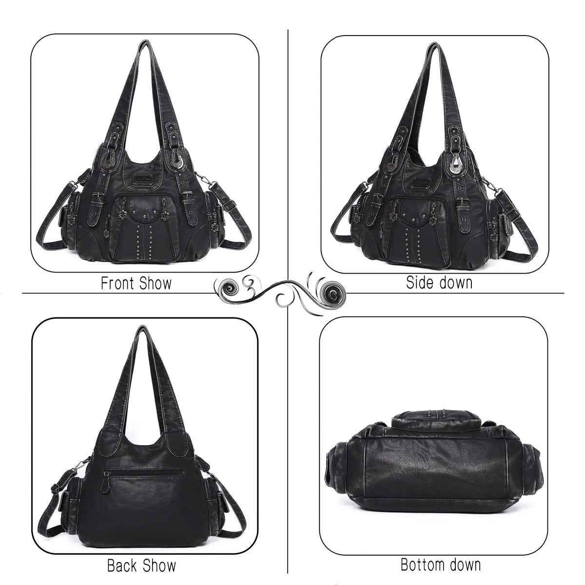Vintage Y2K Studded Multi-Pocket Hobo Shoulder Bag