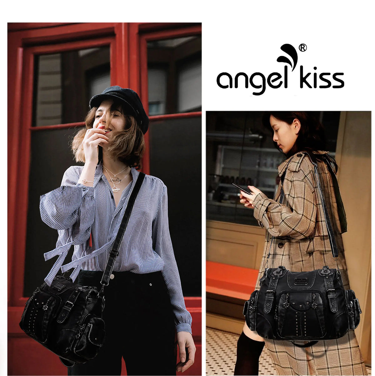 Vintage Y2K Studded Multi-Pocket Hobo Shoulder Bag