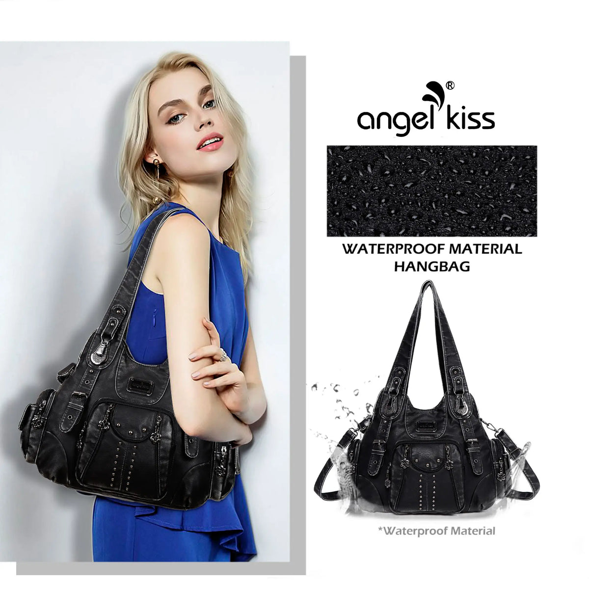 Vintage Y2K Studded Multi-Pocket Hobo Shoulder Bag