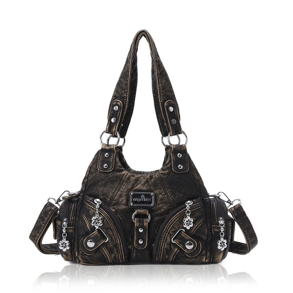 Moto-Style Zip-Detail Multi-Pocket Shoulder Bag