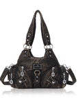 Moto-Style Zip-Detail Multi-Pocket Shoulder Bag