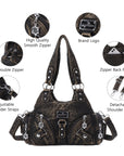 Moto-Style Zip-Detail Multi-Pocket Shoulder Bag