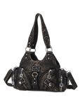 Moto-Style Zip-Detail Multi-Pocket Shoulder Bag