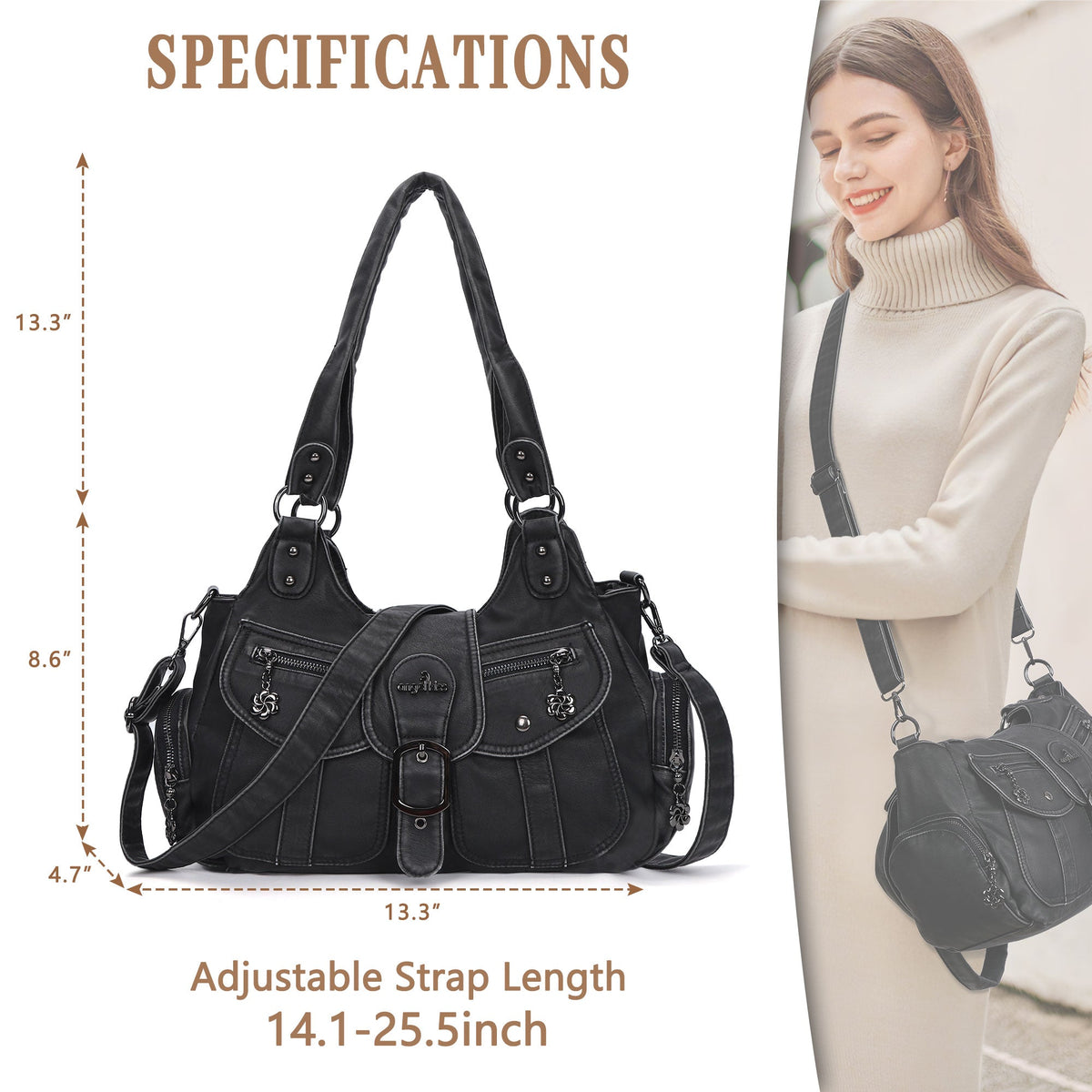 Women's retro fashion multi-compartment large capacity hobo bag | angel kiss bag-Angelkiss Bag
