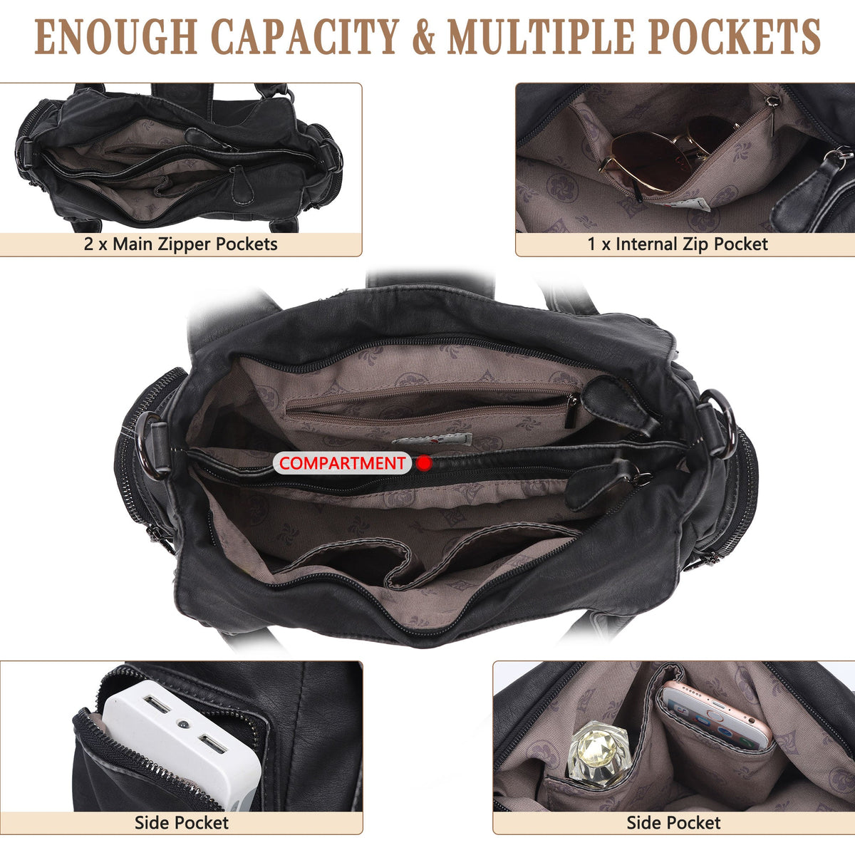 Women's retro fashion multi-compartment large capacity hobo bag | angel kiss bag-Angelkiss Bag