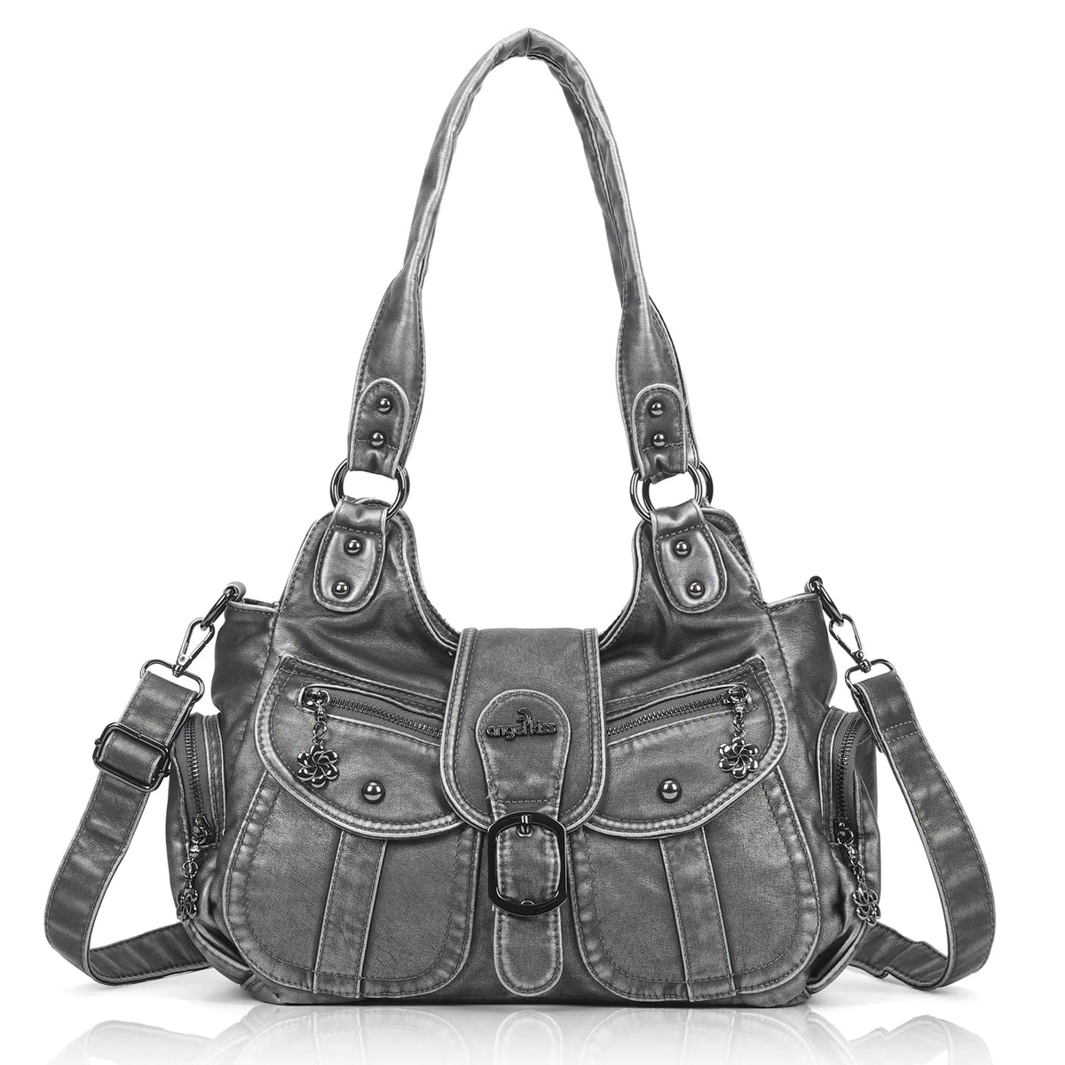 Y2K Washed Multi-Pocket Crescent Hobo Bag