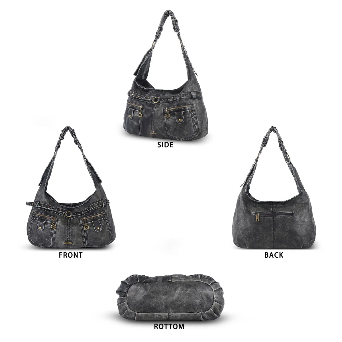 Large Studded Utility Hobo Shoulder Bag