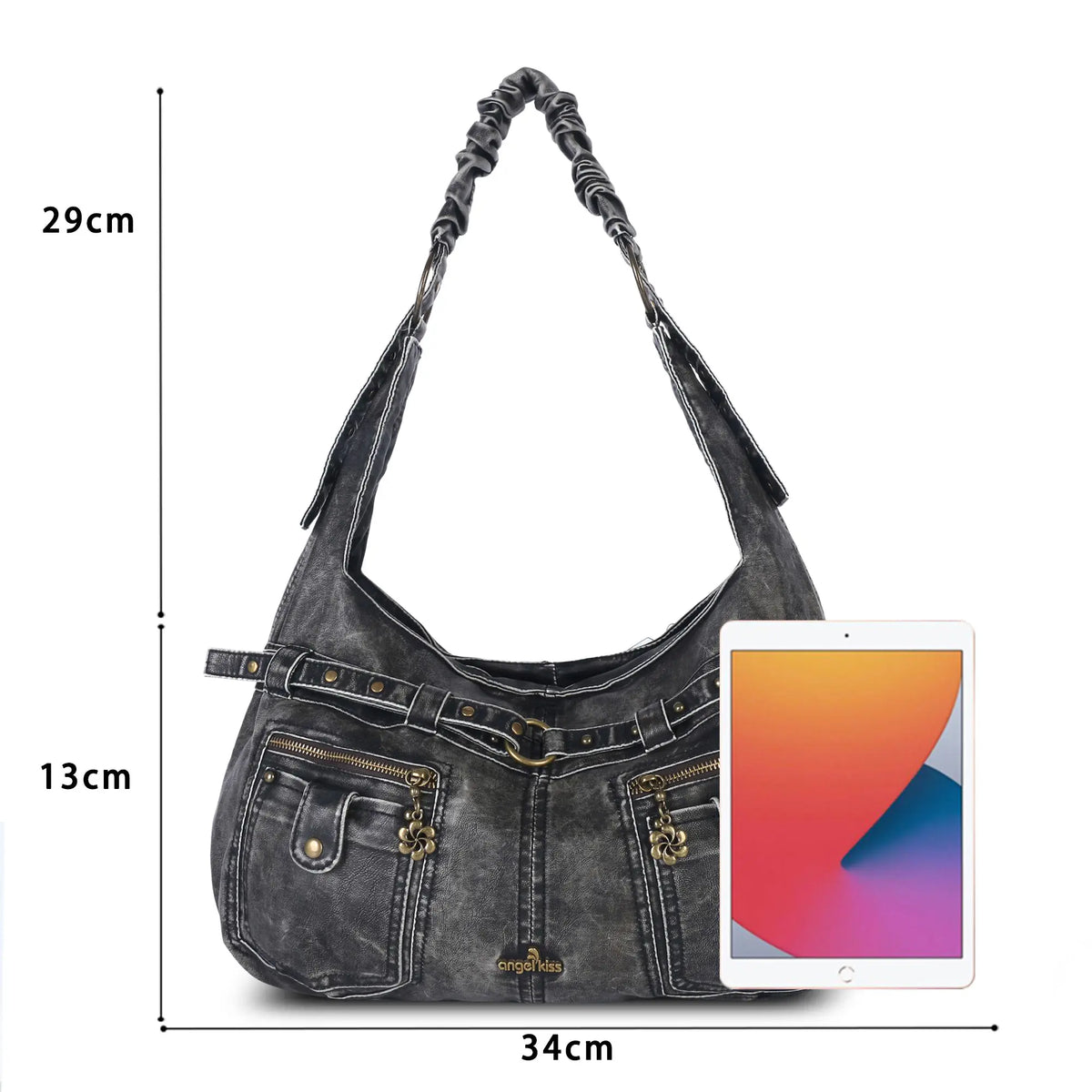 Large Studded Utility Hobo Shoulder Bag