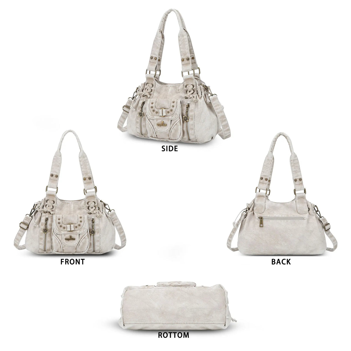 Washed Western Studded Shoulder Tote Bag with Lace-Up Detail