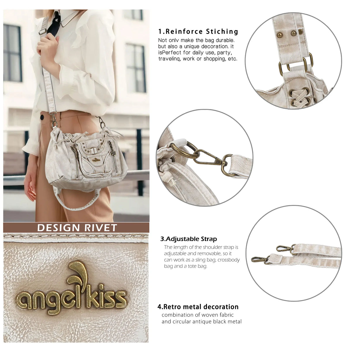 Washed Western Studded Shoulder Tote Bag with Lace-Up Detail